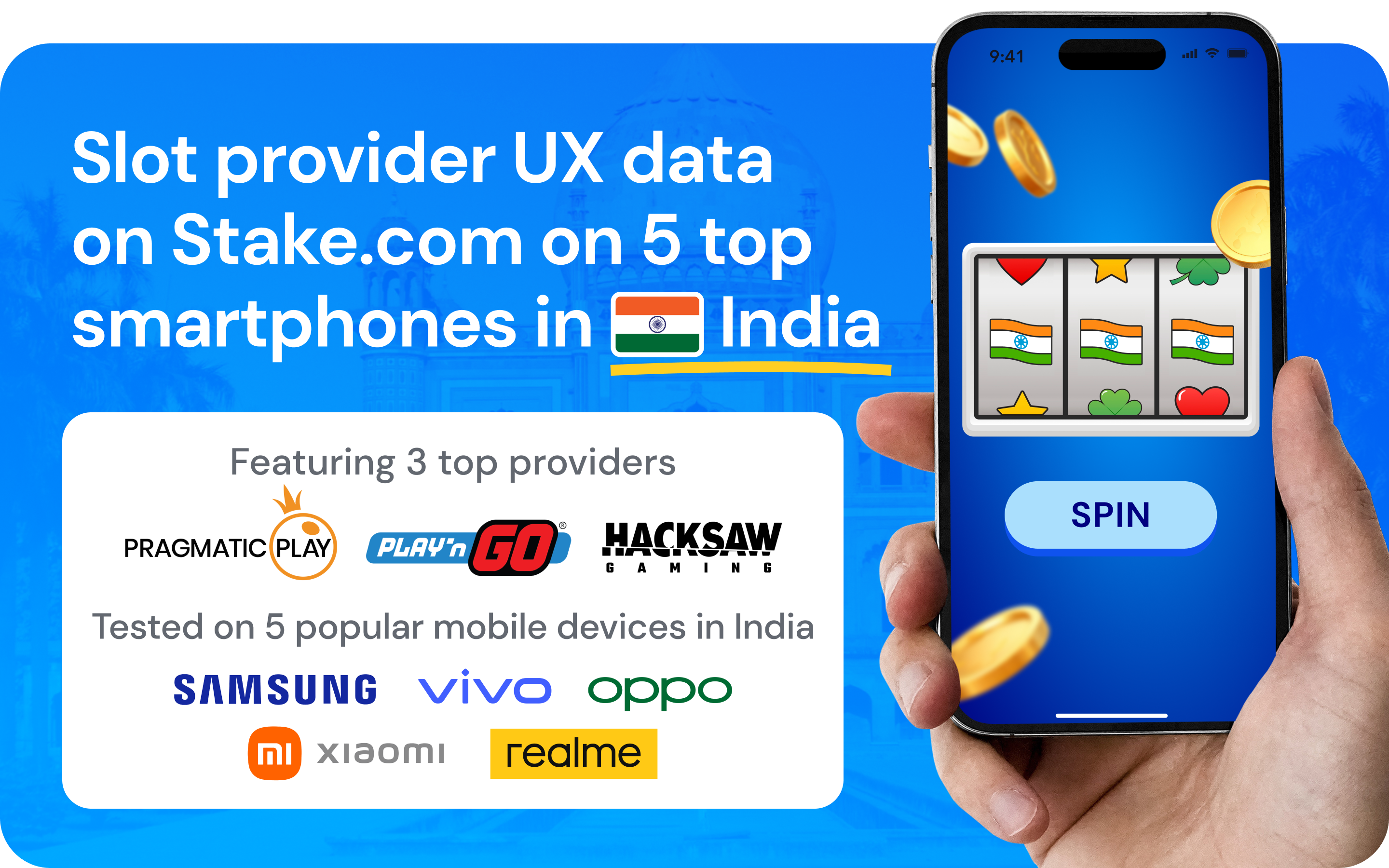 Slot provider UX data on Stake.com across 5 top smartphones in India